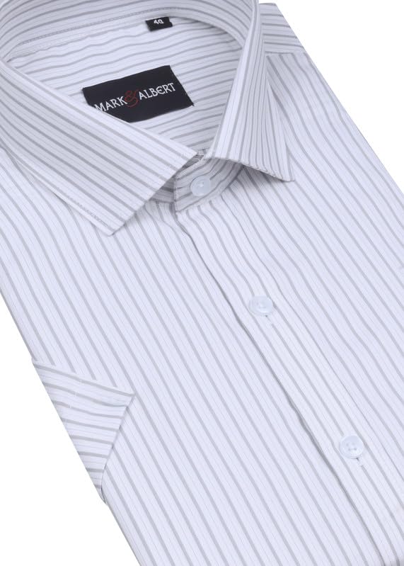 Image of MARK & ALBERT Men's Striped Half Sleeves Regular Fit Shirt | Stretchable Fabric