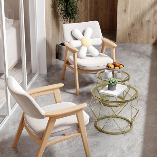 Hzuaneri Couchtisch rund, 2er Set Beistelltische, Beistelltisch-Set mit Metallrahmen, Kleiner Beistelltisch für Wohnzimmer, Schlafzimmer, Büro, Schlafzimmer, Gold 01801GCT – Bild 6