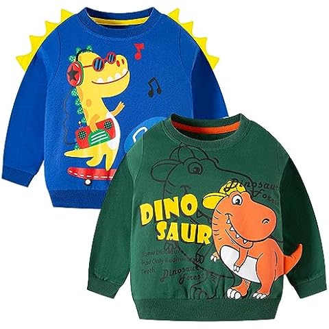NautySaurs Boys Toddlers Dinosaurs Sweatshirts Long Sleeve Shirt Pullover Tops (Blue+Green, 4T) Cover