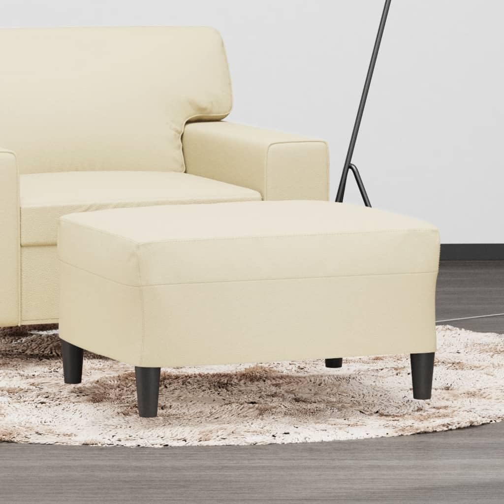 Taburete de piel sintética color crema, 70 x 55 x 41 cm, muebles auxiliares para salón y dormitorio, taburete versátil, reposapiés, banco estable, fácil de limpiar, diseño moderno