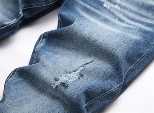 Men's Ripped Light Holes Long Trousers Quality Stretch Slim Skinny Jeans3