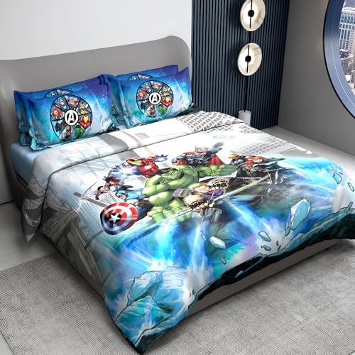 Image of Sassoon Marvel Avengers (Blue) Digital Printed 100% Cotton Bedsheet with 2 Pillow Covers in 300TC