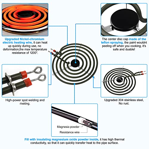 S-Union 4 Pack MP22YA Electric Range Burner Element Unit Set - 2 pcs MP15YA 6" and 2 pcs MP21YA 8" Replacement for Hardwick & Kenmore & Maytag & Norge & Whirlpool Electric Range Stove