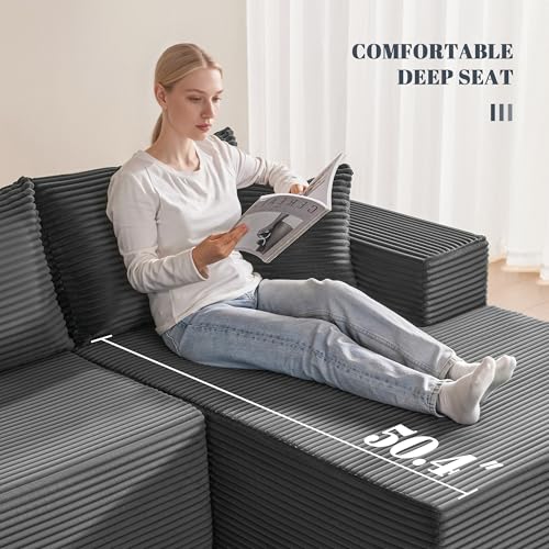 Image of Mangodan 110 inch Cloud Sectional Couch, Boneless Sofa for Living Room, Modular Sectional Sofa with Deep Seat, Comfy Fluffy U-Shaped Couch with Right-Facing Chaise, No Assembly Required, Grey