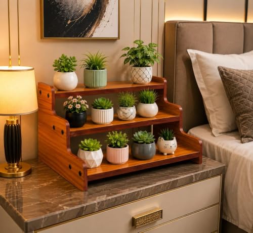 Image of VASIL MART Wood 3 Tiered Spice Rack, 3 Tier Spice Organizer for Cabinet or Kitchen, Stand For Cabinet /Cupboard (Walnut)