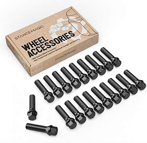 StanceMagic 20pc Black Lug Bolts 14x1.25, 48mm Shank Length, Cone Seat