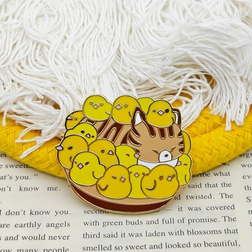 Image of Chickens Love Their Cat Mom - Animal World Series | Premium Enamel Pin - Statement Lapel Pin - Plated Badge for Clothing, Bags, Hats, Jackets, and Lanyards