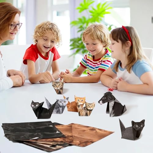 Miniatura 4 de Bsitsss 100 Hojas Papel Origami Gatos Y Perros, 3d Origami Paper, Diy Paper Perro Gato Craft Kit Papiroflexia Para Amantes Creativa Manualidades Regalo Navidad