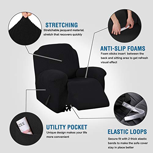 H.versailtex Super Stretch Recliner Cover Recliner Couch Covers Recliner Chair Cover Form Fitted Non Slip Reclining Slipcovers For Standard Large Recliner, Soft Thick (Black - 1 Pack) #TOP1