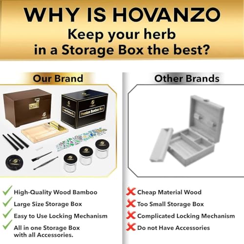 Image of HOVANZO Premium Large Bamboo Storage Box with Organizer Tray - Storage Wood Box and Accessories - Decorative Box with Combination Lock - Large Wooden Container - Box Kit with Glass Jars