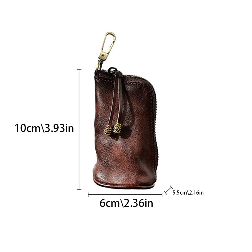 YIUWLMN Leather Pouch for Men Women Leather Key Pouch Zippered Coin Bag Vintage Coin Pouch