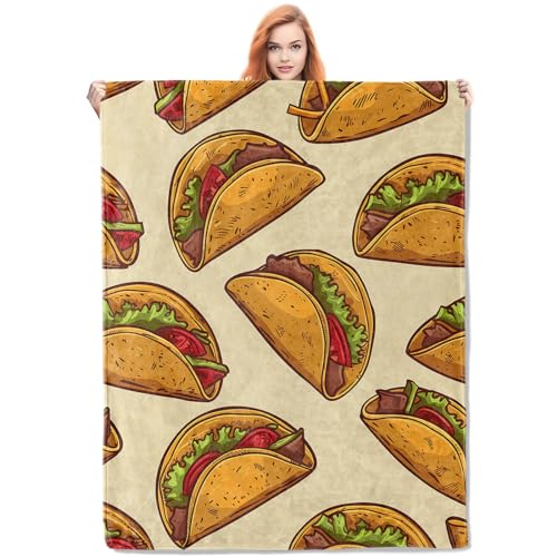VANZEV Taco Pattern Blanket, Colorful Food-Themed Fleece Throw with Fun Taco Design, Soft Cozy Lightweight Blanket, for Food Lovers, 50x60 in,Decor