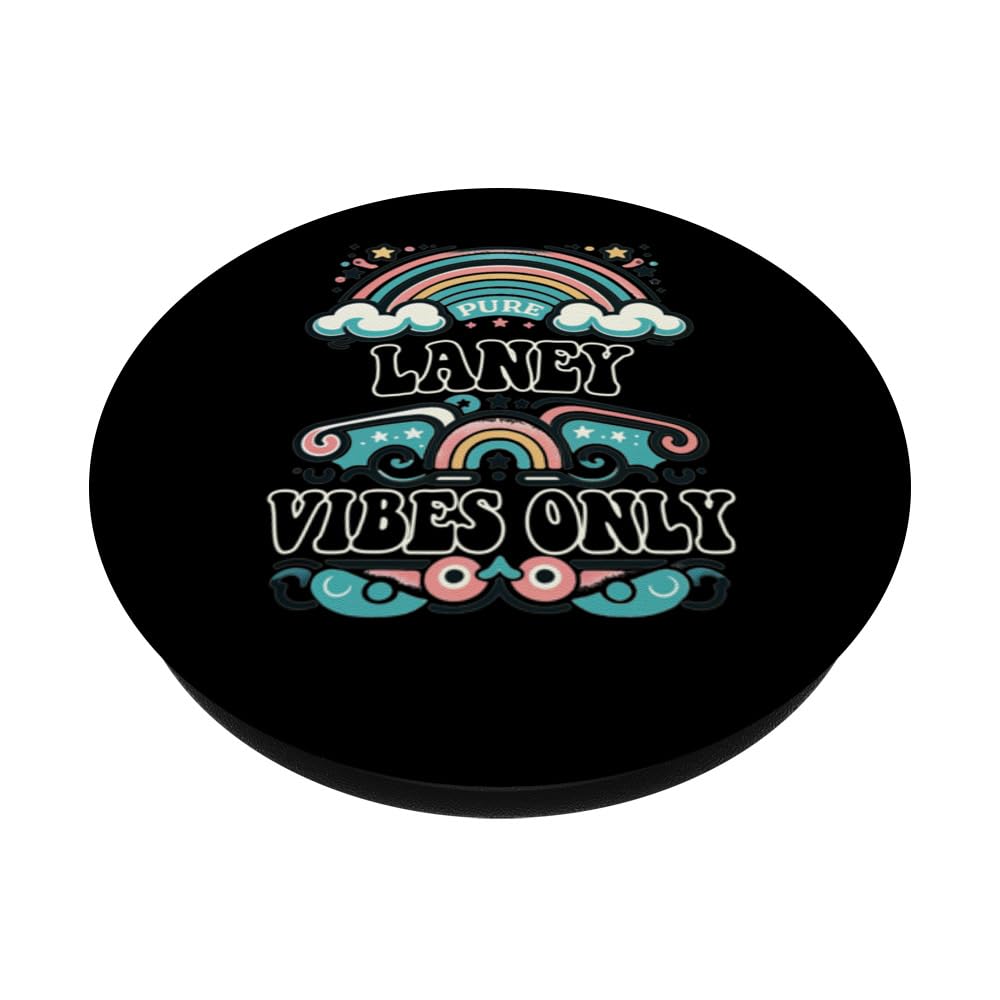 LANEY Vibes Only Cute Retro Girls LANEY Name PopSockets Swappable PopGrip, Black - Image 2