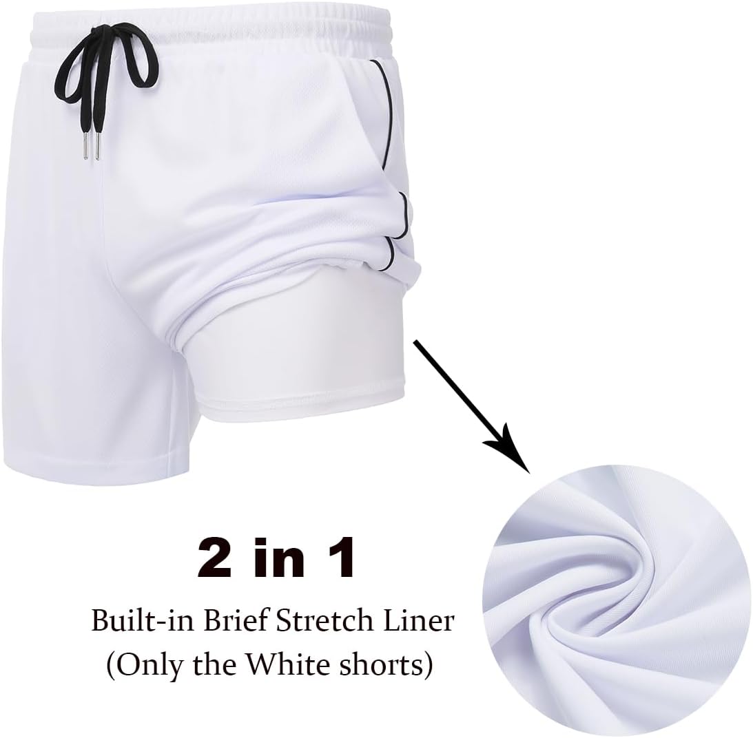  Men's 2 Pack Gym Workout Shorts Quick Dry Athletic Shorts 5 Inch Lightweight Sports Running Shorts with Pockets thumbnail