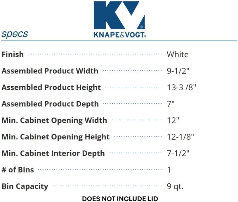 Miniatura 2 de Knape & Vogt KV - Cubo de basura montado en la puerta para tocador, 9 cuartos de galón, color blanco