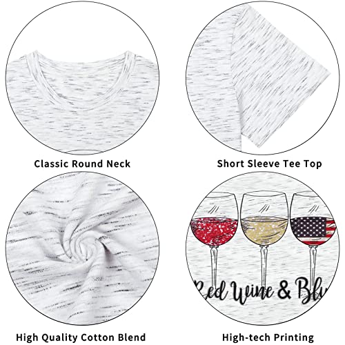 Patriotic Shirts For Women Red White And Blue Shirts American Flag Shirt 4Th Of July Tops Funny Wine Glass Graphic Tees #TOP5