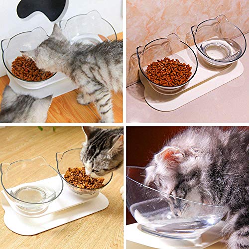 Futternäpfe Katzen Futter,15 ° Kippbare katzennäpfe Doppelter Futternäpfe Katzenfutter Transparente Katzenfutterschale Futternapf Katze Katzennäpfe für Katze Welpe Futter und Wasser