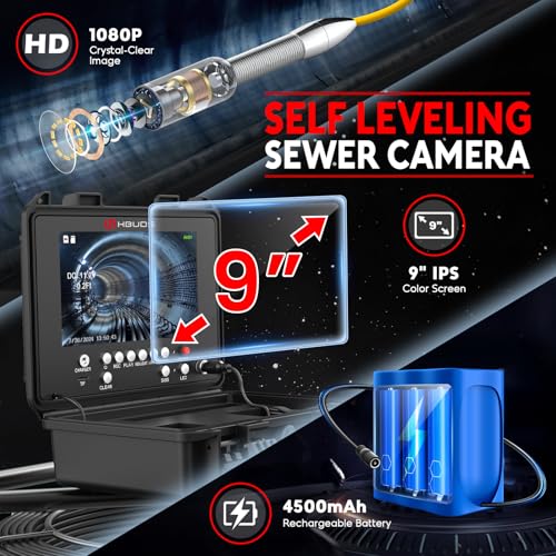 HBUDS Sewer Camera Self Leveling 100ft, 7mm Thicker Cable Drain Cameras with Distance Counter, 9" 1080P HD Plumbing Camera Snake with Light, Chimney Pipe Inspection Cam with Built-in Mic and DVR 32GB by HBUDS - Image 5