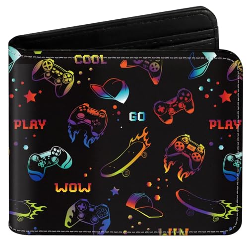 EXXBYELI Boys Wallet Gifts for Gaming Lover Gamepad Leather Teen Kids Wallets Credit Id Card Cash Holder Rfid Blocking Zipper Aesthetic Pattern With Coin Pocket Id Window for Gamers Men Boys Teenager