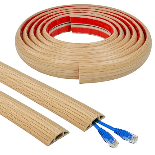 WEFHEF Canaleta para Cables de 3metros X 3cm, Pasacables Pared de PVC, Cubre Cables Suelo Flexible y Autoadhesivo, Protector de Cable con Vetas de Madera para Protección de Cables en Casa y Oficina