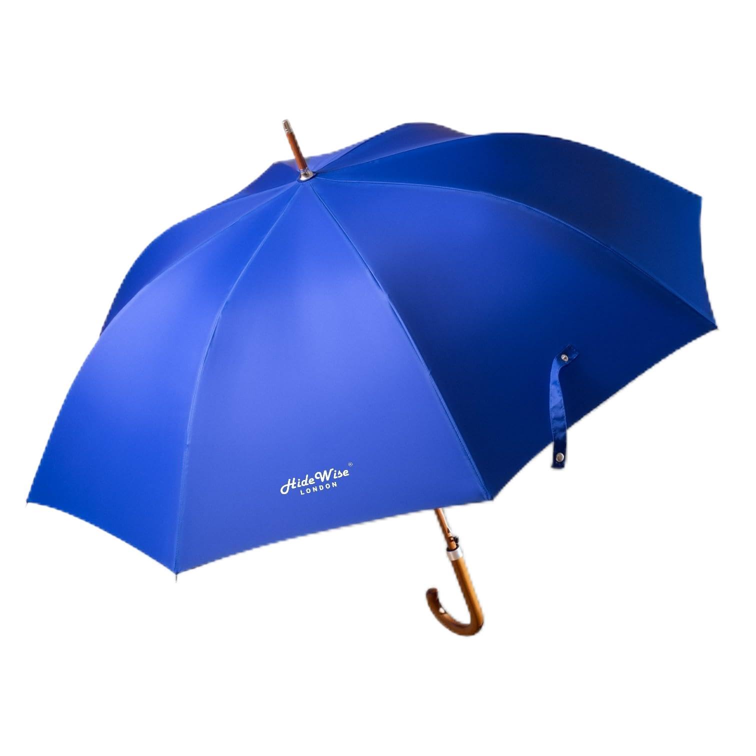 HideWise LONDON Classic Umbrella Crook Curved Wood J Handle Auto Open Anti UV Windproof Strong Brolly (Cobalt Blue)