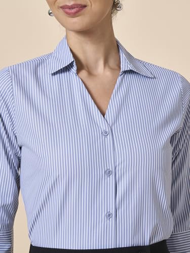 Image of Style Quotient Women Stripe Blue and White Polycotton Formal Shirt