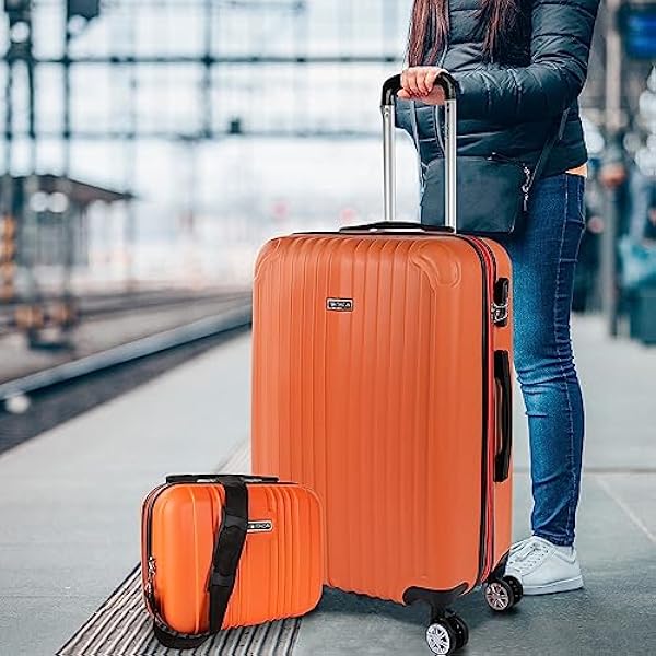 ITACA - Valigia Grande Rigida Viaggio Rigide. Trolley Grande con 4 RuoteDoppie Girevoli. Materiale ABS Valigia Rigida Grande Resistente e Leggero TSA T71570B, Tangerino