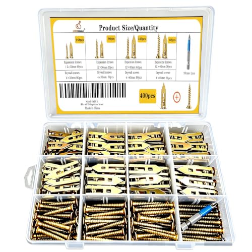 400pcs Self-Drywall Anchors Screws Set Zinc Plated