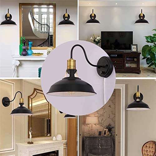 Lámparas retro LED de pared negras con enchufe e interruptor pack de 2 6