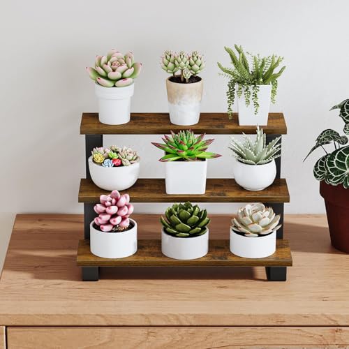 Image of YINMIT Wooden Display Riser Stand,15.75 Inch Tiered Perfume and Cologne Organizer Stand, 3 Tier Spice Rack Organizer, Rustic Display Shelf for Cupcake, Figures, Candles (3 Tier Brown,15.75 In)