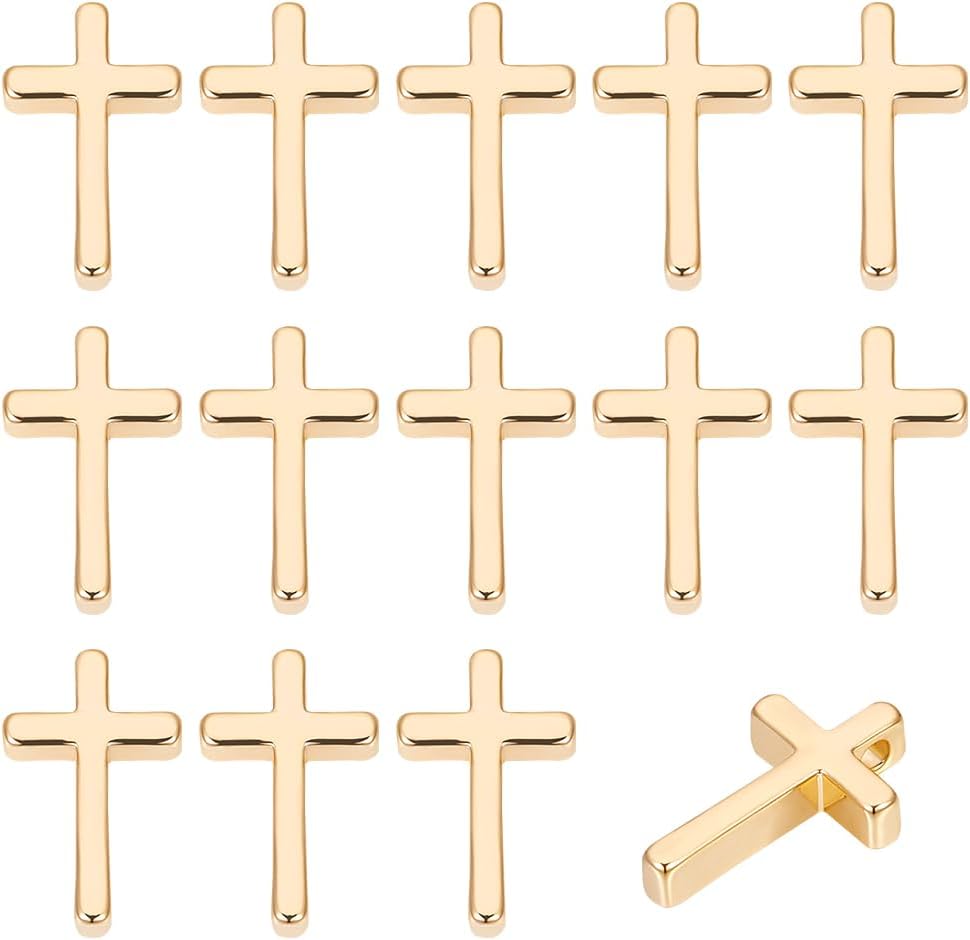 Beebeecraft 1 Box 30Pcs Cross Charms Real 18K Gold Plated Brass Crucifix Charms 13x8.5mm Loose Beads for Jewelry Making Bracelets Necklace Earring