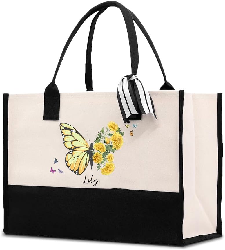 CALLIE Personalized Initial Canvas Tote Bag | Custom Monogrammed Tote Bags for Women | Gifts for Wedding, Birthday, Christmas