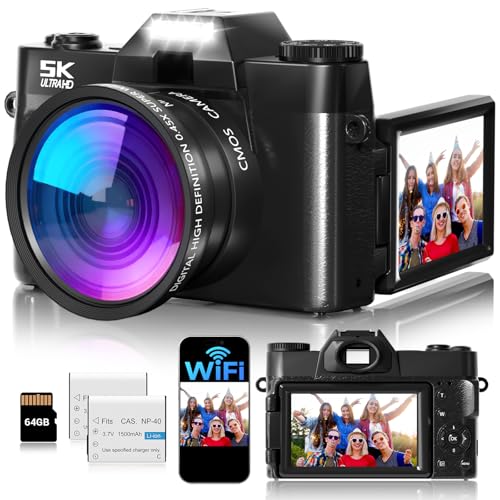Digital Camera,UHD 75MP 5K Digital Cameras for Photography with WiFi,64GB SD Card Vlogging Travel...