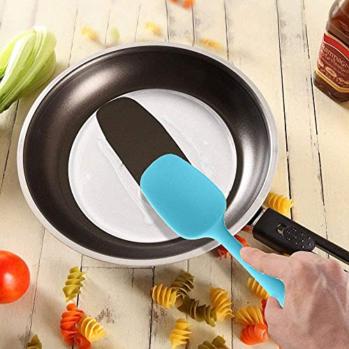 Image of P-Plus International Silicone Spatula Set 5-Piece - 446F Heat-Resistant Baking Spoon Spatula - Seamless One-Piece Design- Non-Stick Silicone Stainless Steel Core (Spatula Set of 5 Blue)