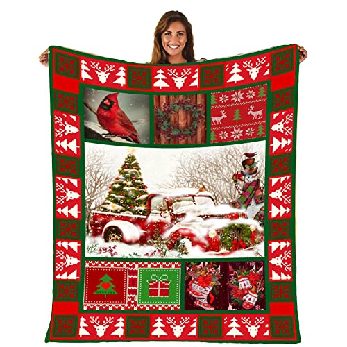 Feim-AO Plush Throw Blankets Christmas Red Birds Flannel Fleece Blankets Cozy Lightweight Soft Sherpa Blankets 60"X50" Microfiber Fluffy Bed Blankets for Couch Sofa Living Room
