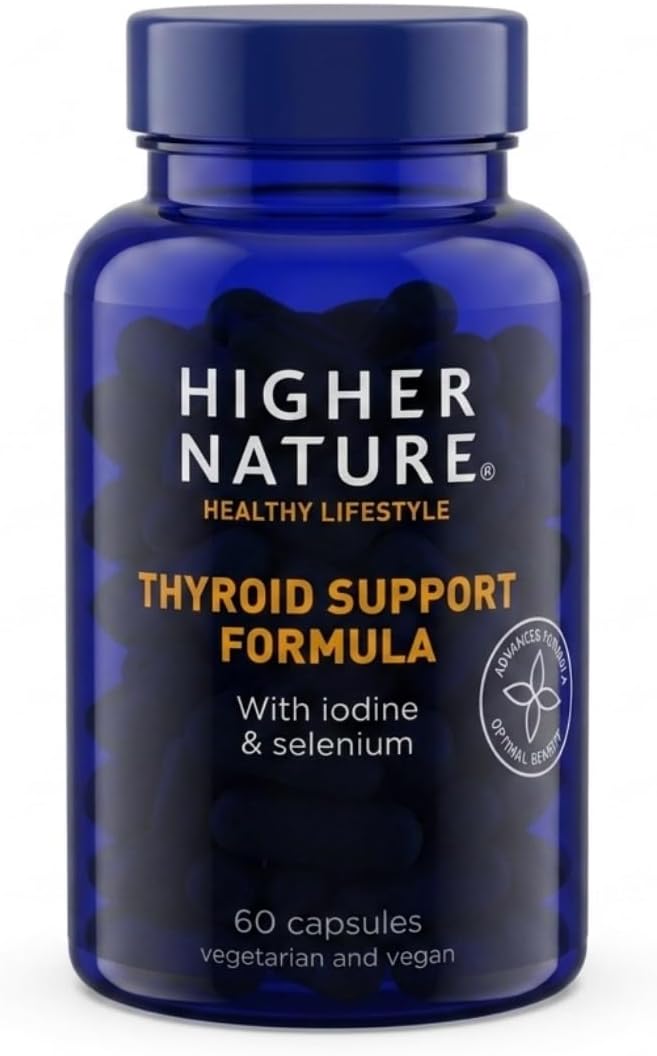 Higher Nature Thyroid Support Formula with Iodine, Selenium, Vitamin C, B12 & Iron - for Reduction of Tiredness & Fatigue - Vegan Thyroid Support Supplement for Women & Men - 60 Capsules