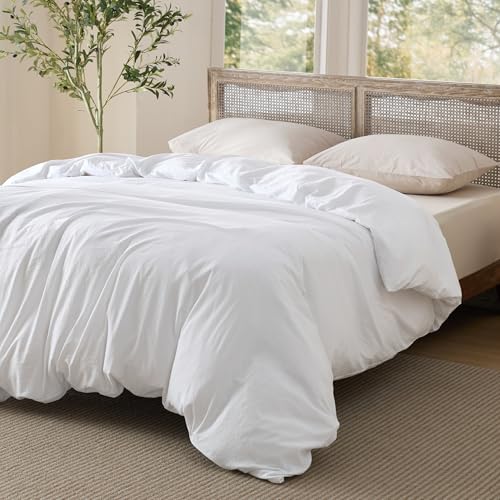Image of Bedsure California King Duvet Cover Only - Prewashed Cotton-Like Polyester Extra Soft All Season Bedding, Includes 1 Cal King Duvet Cover 104x98 Inches with Zipper Closure, White, No Comforter