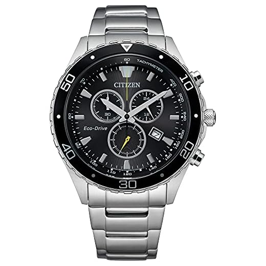 Citizen Relógio cronógrafo masculino Eco-Drive Weekender em aço inoxidável prateado, mostrador preto (modelo: AT2387-52E), Prateado, Cronógrafo