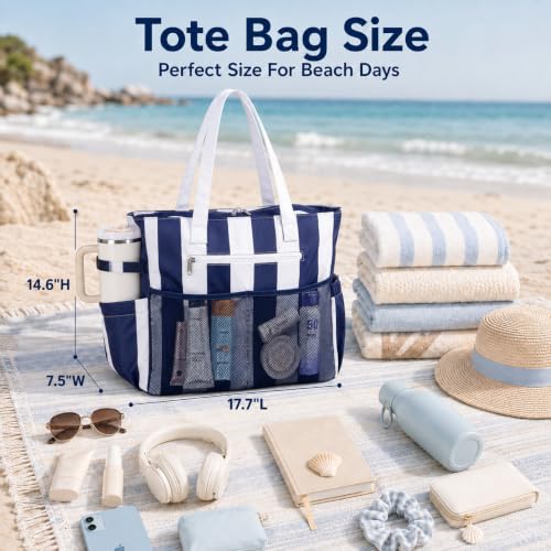 Image of LEDAOU Beach Bag Waterproof Sandproof Women Beach Tote Pool Bag with Zipper for Swim Gym Grocery Travel with Wet Pocket | Sandproof