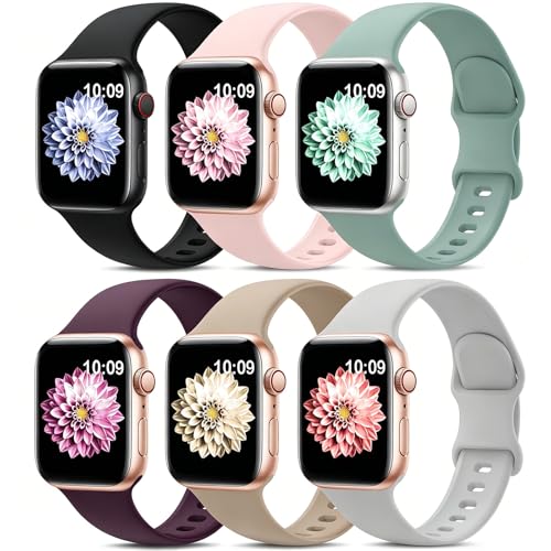 Image of 6 Pack Sport Bands Compatible with Apple Watch Band 38mm 40mm 41mm 42mm 44mm 45mm 49mm 46mm,Silicone Waterproof Strap for iWatch Apple Watch Series 11 10 9 Ultra 8 7 6 5 4 3 2 1 SE Women Men
