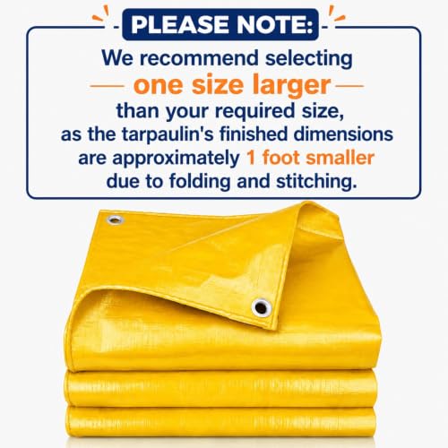 Image of Tarkka 15x12ft Yellow Tarpaulin Sheet, 120 GSM Virgin Waterproof Tirpal /Tadpatri Cover with Reinforced Eyelets & UV Protection for Home, Farm & Truck, 1 Sheet