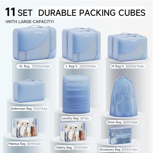 Image of OlarHike 11 Set Packing Cubes for Travel, Gifts for Women Mom,Anti-Tearing Suitcase Organizer with Over 1000 pcs Mesh Holes,Vacation Essentials & Accessories for Cruise Ship