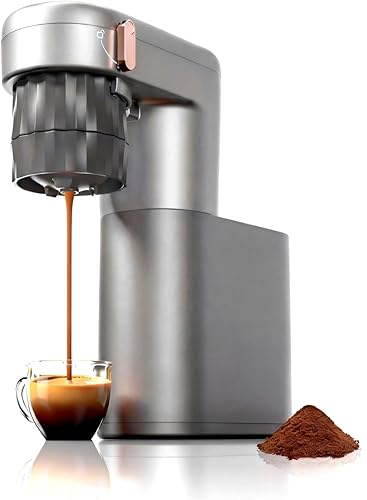 C1 - Mini máquina de café expreso compacta con café molido, cafetera portátil recargable, pequeña máquina de espresso eléctrica para viajes, Gris
