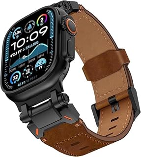 سوار ساعة جلد للرجال من نكست ستور متوافق مع سلسلة اي ووتش 1/2/3/4/5/6/7/8/9/10 - الترا/الترا 2/SE 42 ملم 44 ملم 45 ملم 46 ملم 49 ملم، سوار جلد طبيعي للرجال مع وصلات من التيتانيوم (بني وأسود)