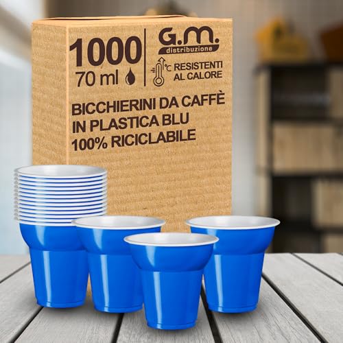 G.M. DISTRIBUZIONE bicchieri plastica (1000, Blu) - Bicchierini Caffè 70cc - Bicchieri Riutilizzabili Super Rigidi e Resistenti al Calore per Espresso, Asporto, Casa e Ufficio - Made in Italy