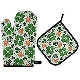 St Clover Funny Oven Mitts Pot Holder Set Vintage Retro Shamrock Kitchen Decor Cooking Stove Gloves