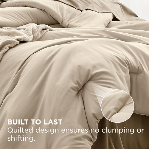 Image of Bedsure Queen Comforter Set - 7 Pieces Light Beige Queen Bedding Set for All Seasons, Boho Contrasting Design Bed in a Bag with Comforter, Sheets, Pillowcases & Shams