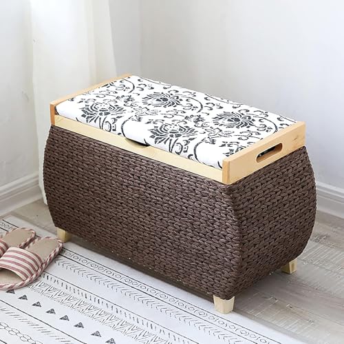 CATANK Sitzhocker mit Stauraum aus Seegras, Sitzbank mit Sitzhocker...