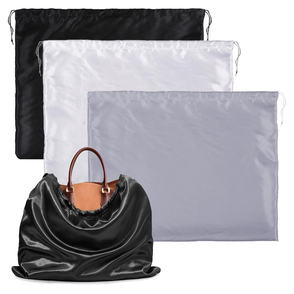 Trketk 3 Pcs Dust Bags For Handbags, Dustproof Drawstring Pouch Large Cloth Travel Storage Pouch For Handbags, Shoes Bag, Luggage, Purse