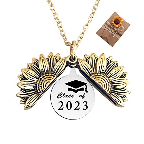 Lexlune You Are My Sun Shine Sunflower Locket Necklace, Cool Graduation Gifts For Her 2023, Inspirational Birthday Gift For Daughter Mother Sister Friends Friendship Women Girl Handmade Customized Class Of 2023 Silver #TOP4